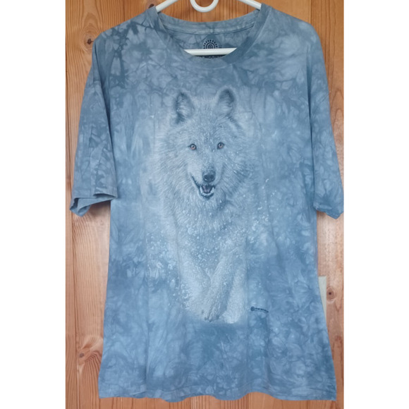 The Mountain 2013 Graphic Print Wolf T-Shirt Tie Dyed Blue Men's XL Snow Scene - Picture 2 of 5